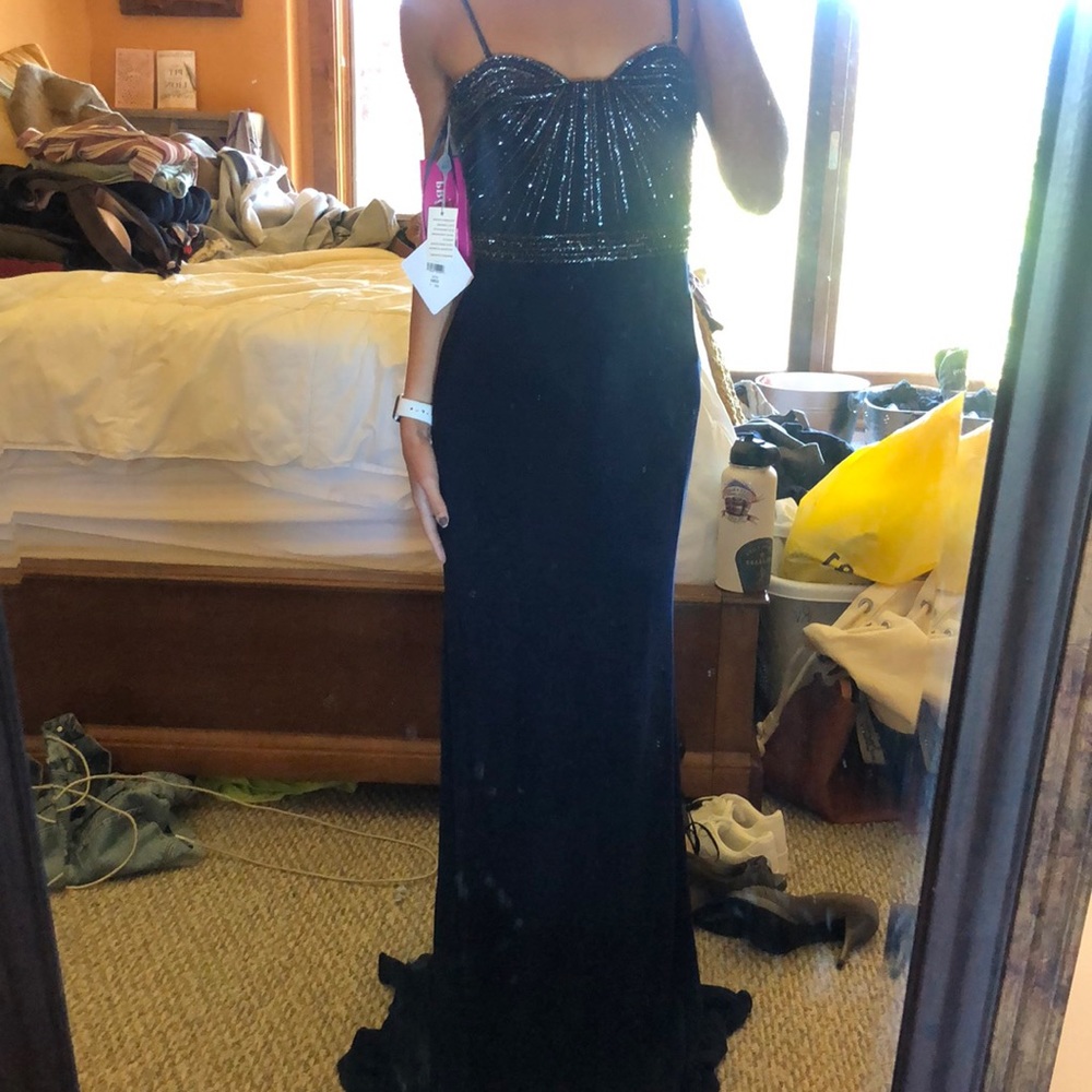Gorgeous beaded navy blue formal dress